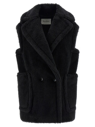 Black Alpaca Leather Sleeveless Jacket