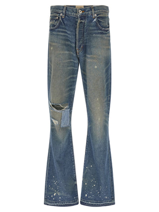 Blue Cotton Flared Jeans