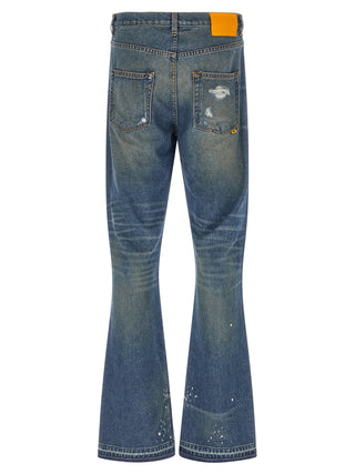 Blue Cotton Flared Jeans