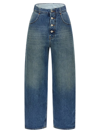 Blue Cotton Straight-Leg Jeans
