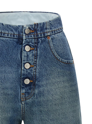 Blue Cotton Straight-Leg Jeans