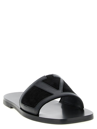 Black Calfskin Slides