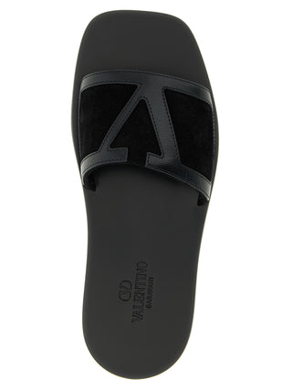 Black Calfskin Slides