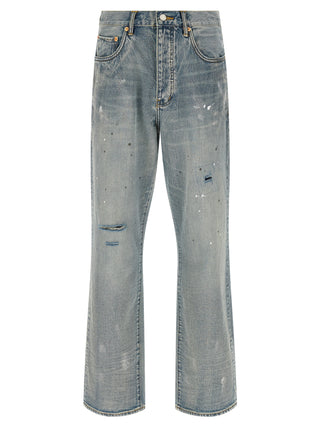 Jeans de pierna recta de algodón azul