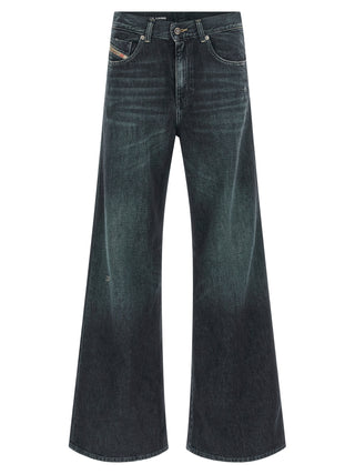 Blue Cotton Flared Jeans