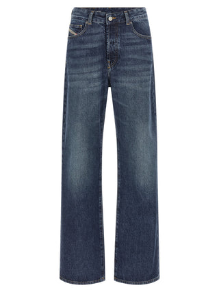 Blue Cotton Straight-Leg Jeans