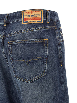 Blue Cotton Straight-Leg Jeans