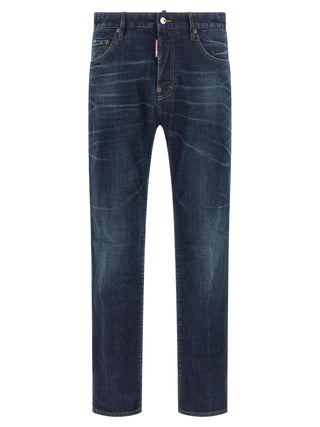 Blue Cotton Straight-Leg Jeans