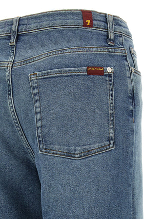 Blue Cotton Straight-Leg Jeans