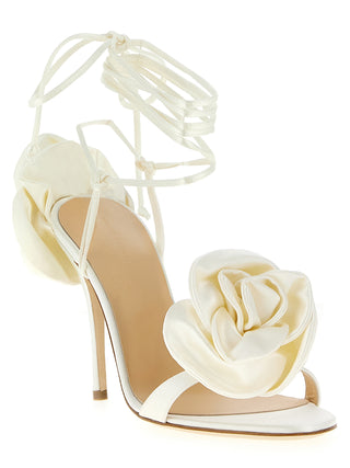 White Viscose Stiletto Heel Sandals