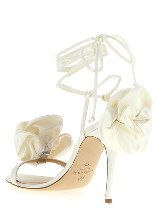 White Viscose Stiletto Heel Sandals