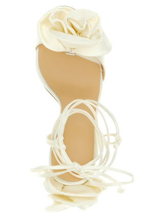 White Viscose Stiletto Heel Sandals