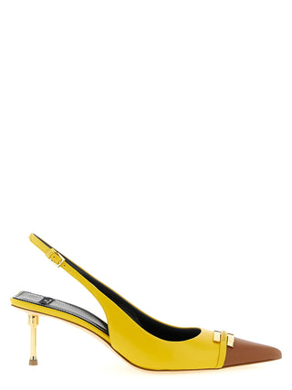 Zapatos de tacón medio bicolor de cuero