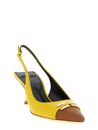 Zapatos de tacón medio bicolor de cuero