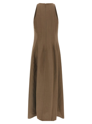 Brown Viscose Midi Dress