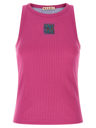 Fuchsia Cotton Sleeveles T-Shirt