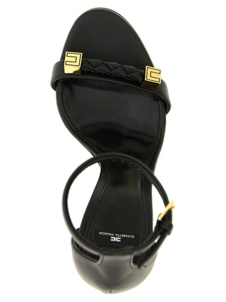 Black Leather Stiletto Heel Sandals