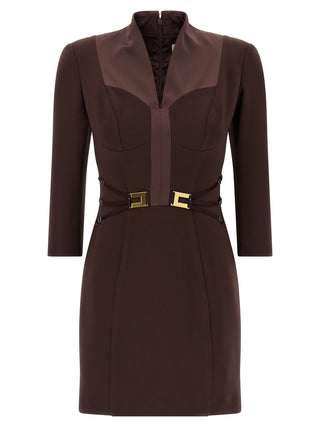 Brown Polyester Short Dress