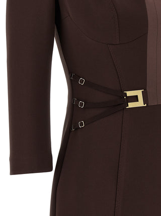 Brown Polyester Short Dress