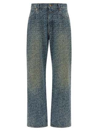Jeans de pierna recta de algodón azul