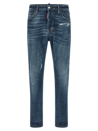 Blue Cotton Straight-Leg Jeans