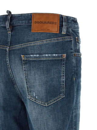 Blue Cotton Straight-Leg Jeans