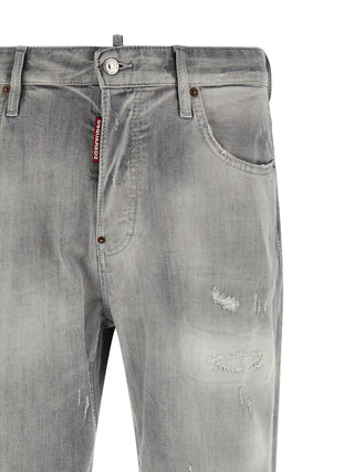 Gray Cotton Straight-Leg Jeans