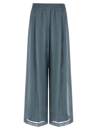 Blue Cotton Casual Pants