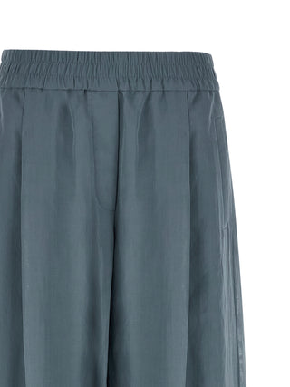 Blue Cotton Casual Pants