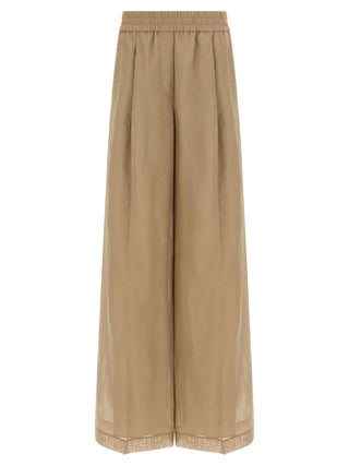Beige Cotton Casual Pants