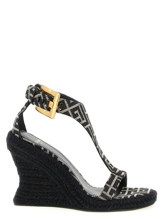 Sandalias de cuña de poliéster negro
