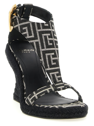 Sandalias de cuña de poliéster negro