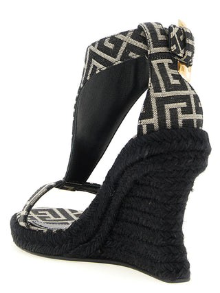 Sandalias de cuña de poliéster negro