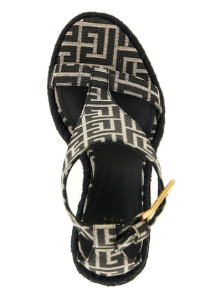 Sandalias de cuña de poliéster negro