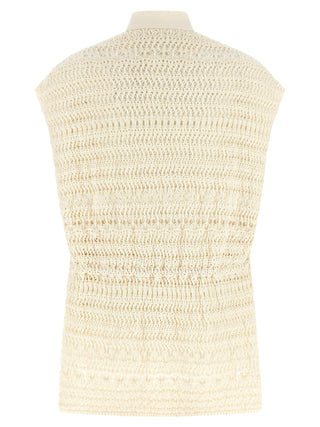 Beige Cotton Sleeveless Jacket