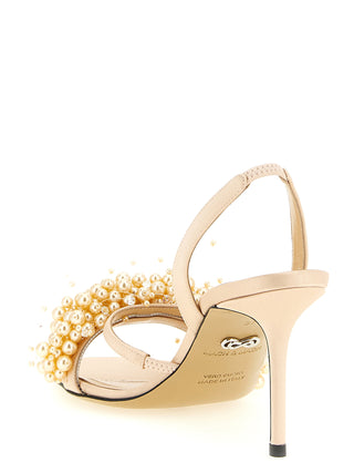 Sandalias de tacón stiletto de satén dorado