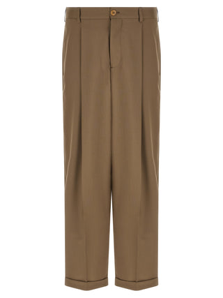 Beige Virgin Wool Casual Pants