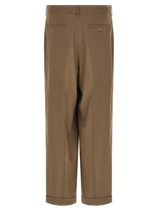 Beige Virgin Wool Casual Pants
