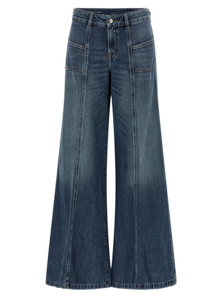 Blue Cotton Flared Jeans