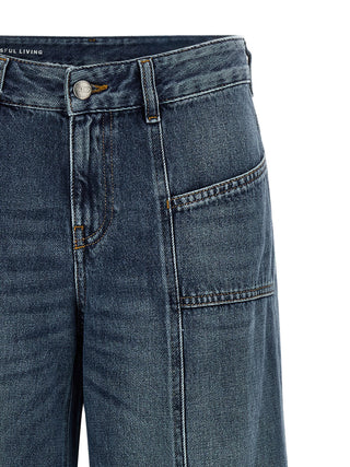 Blue Cotton Flared Jeans