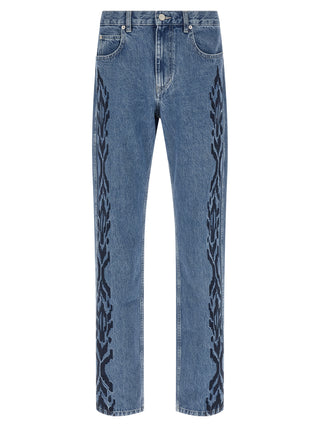 Blue Cotton Straight-Leg Jeans