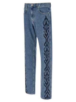 Blue Cotton Straight-Leg Jeans