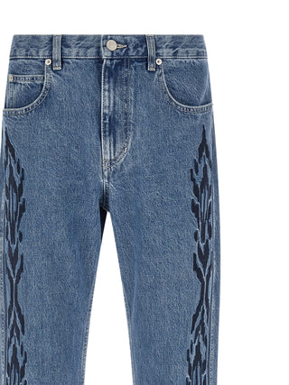 Blue Cotton Straight-Leg Jeans
