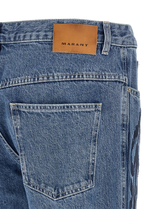 Blue Cotton Straight-Leg Jeans