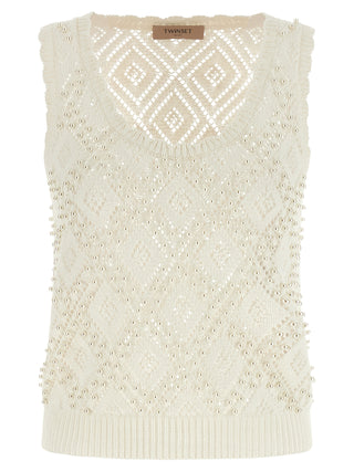 White Cotton Sleeveles T-Shirt