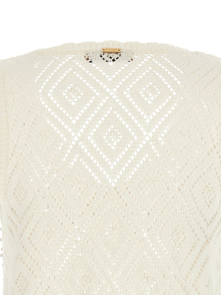 White Cotton Sleeveles T-Shirt