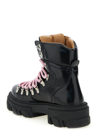 Black Polyester Lace-Up Boots