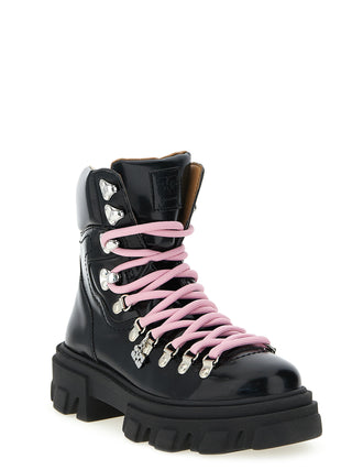 Black Polyester Lace-Up Boots