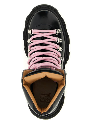 Black Polyester Lace-Up Boots