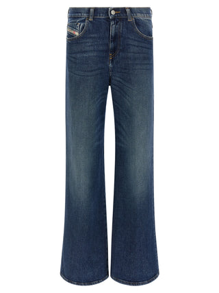 Blue Cotton Flared Jeans